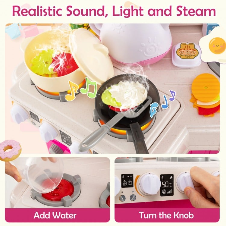 Kids Kitchen Playset Corner Play Kitchen with Realistic Sounds and Lights