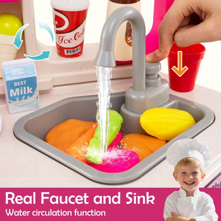 Kids Kitchen Playset Corner Play Kitchen with Realistic Sounds and Lights