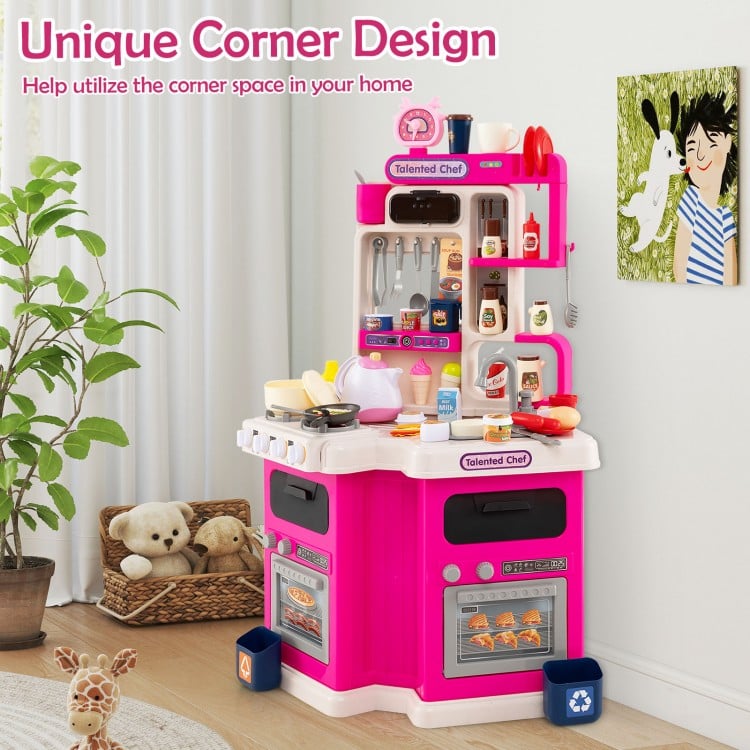 Kids Kitchen Playset Corner Play Kitchen with Realistic Sounds and Lights