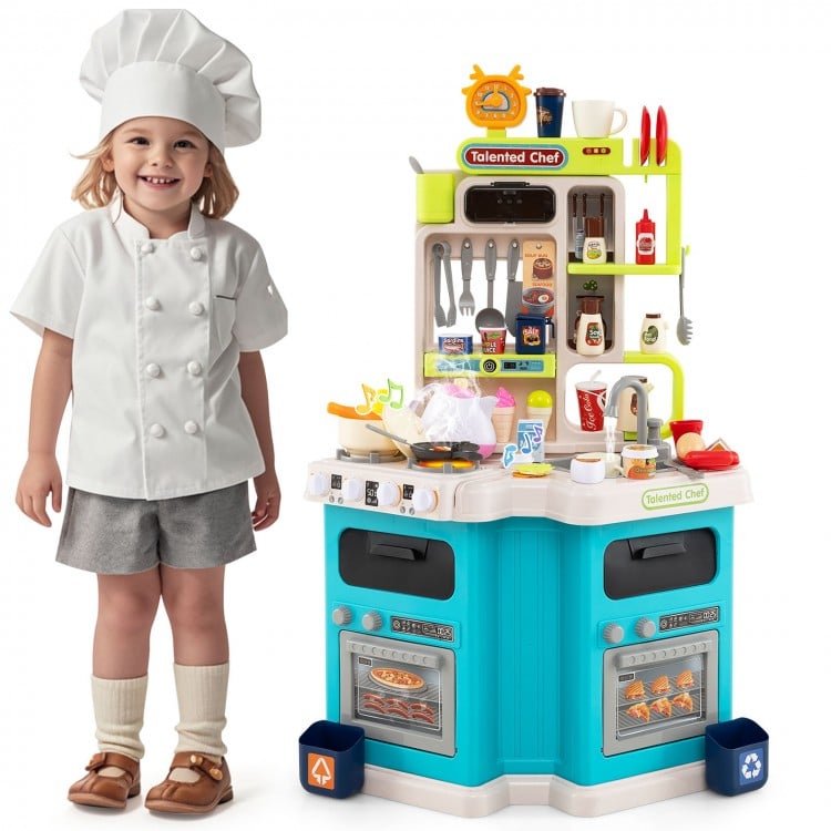Kids Kitchen Playset Corner Play Kitchen with Realistic Sounds and Lights