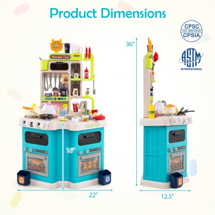 Kids Kitchen Playset Corner Play Kitchen with Realistic Sounds and Lights