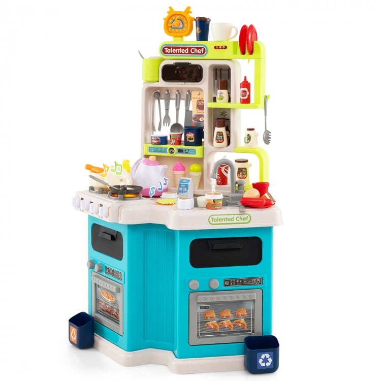 Kids Kitchen Playset Corner Play Kitchen with Realistic Sounds and Lights