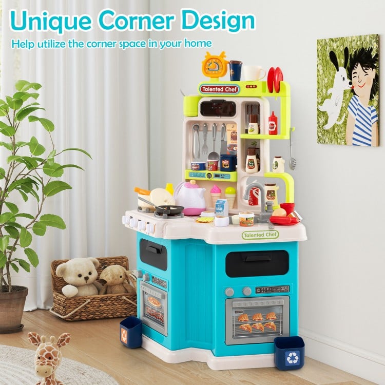Kids Kitchen Playset Corner Play Kitchen with Realistic Sounds and Lights