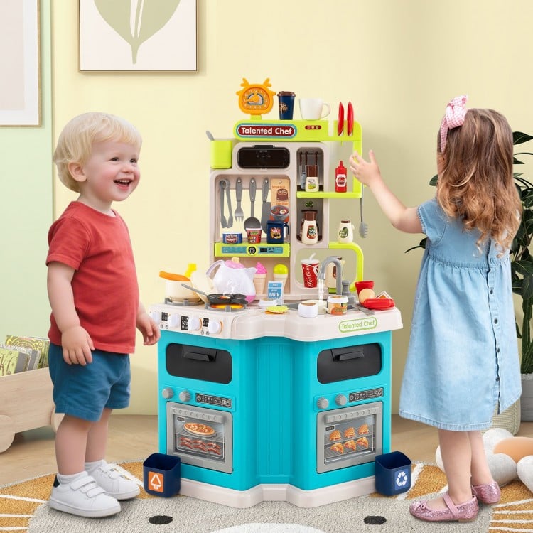 Kids Kitchen Playset Corner Play Kitchen with Realistic Sounds and Lights