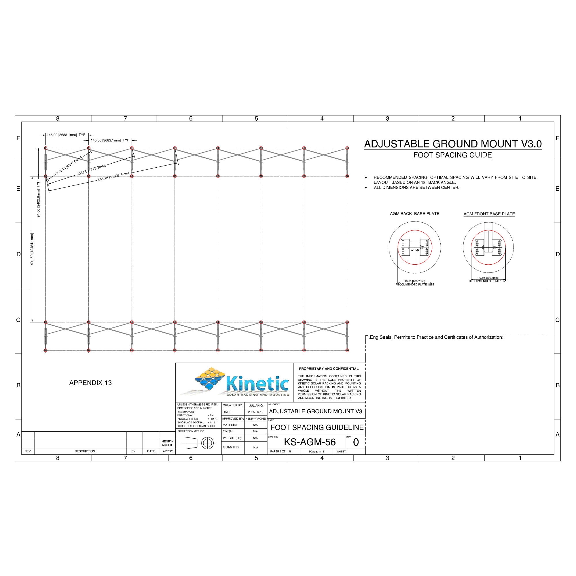 Ground Mounts - 0° to 60°   Seasonnally Adjustable - Portrait Orientation