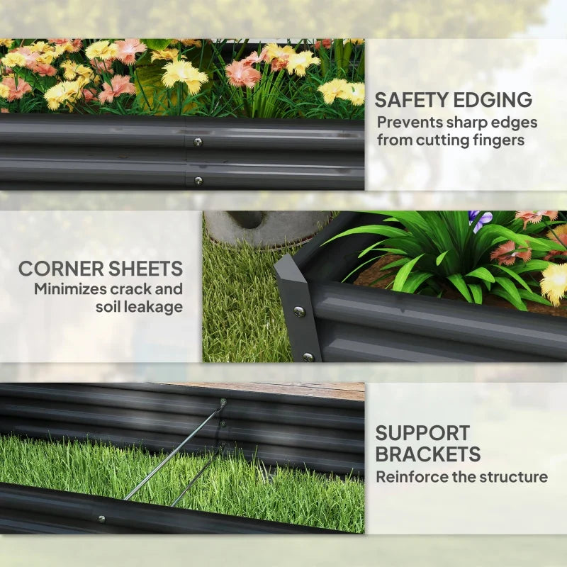 6 x 3 x 1ft Galvanized Raised Garden Bed, Reinforced Outdoor Planter Box with Open Bottom, Dark Grey
