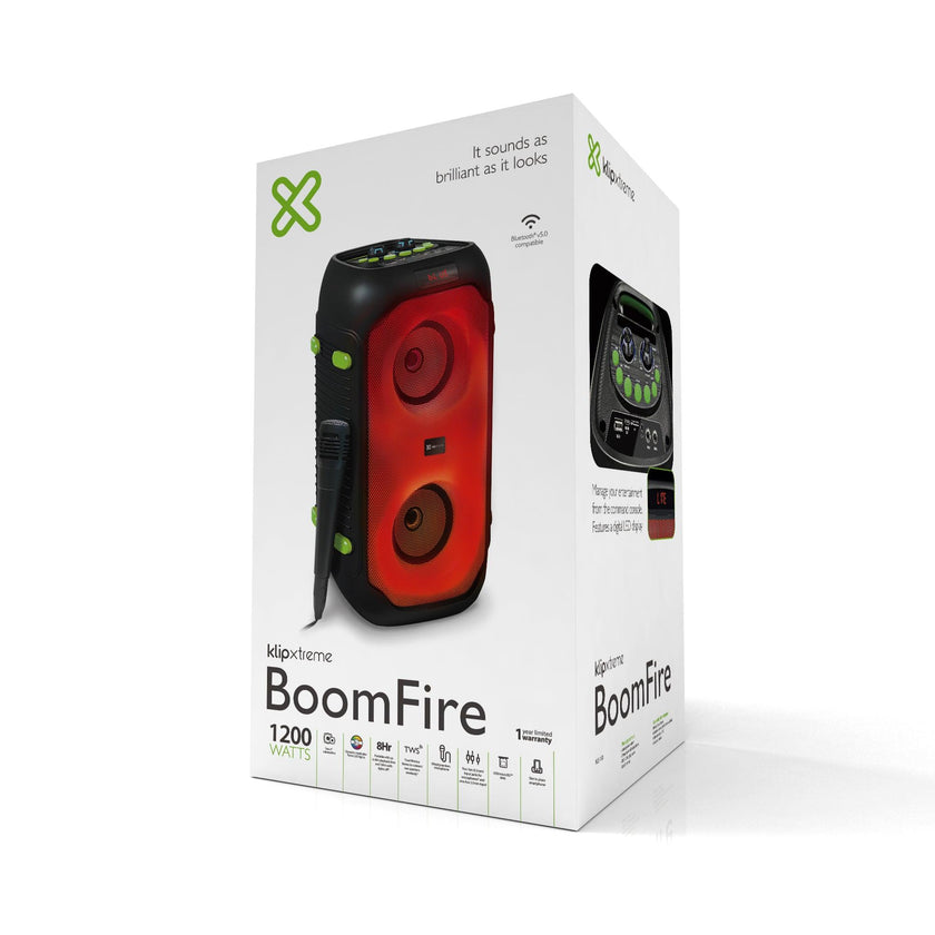 Klipxtreme - Speaker Bluetooth Party BoomFire 1200W 2x 4in Subwoofers TWS
