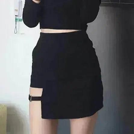 Korean Style Skirt Black Hip Skirts Irregular Hem Pencil Micro Mini Skirt.