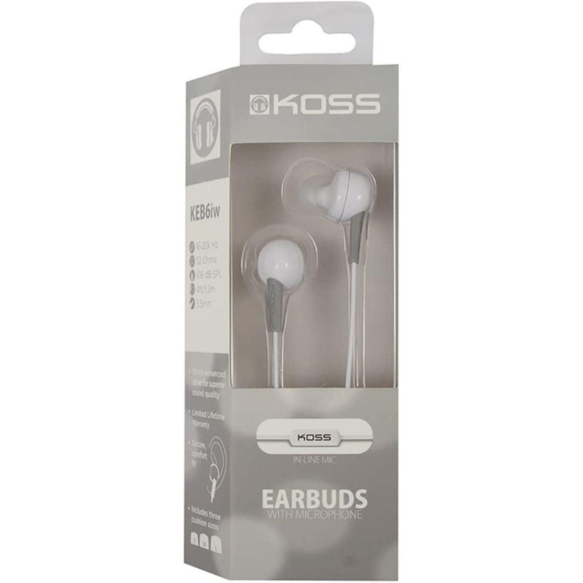 Koss - Earbud KEB6in Ear with Enhanced Driver & Mic White 35mm