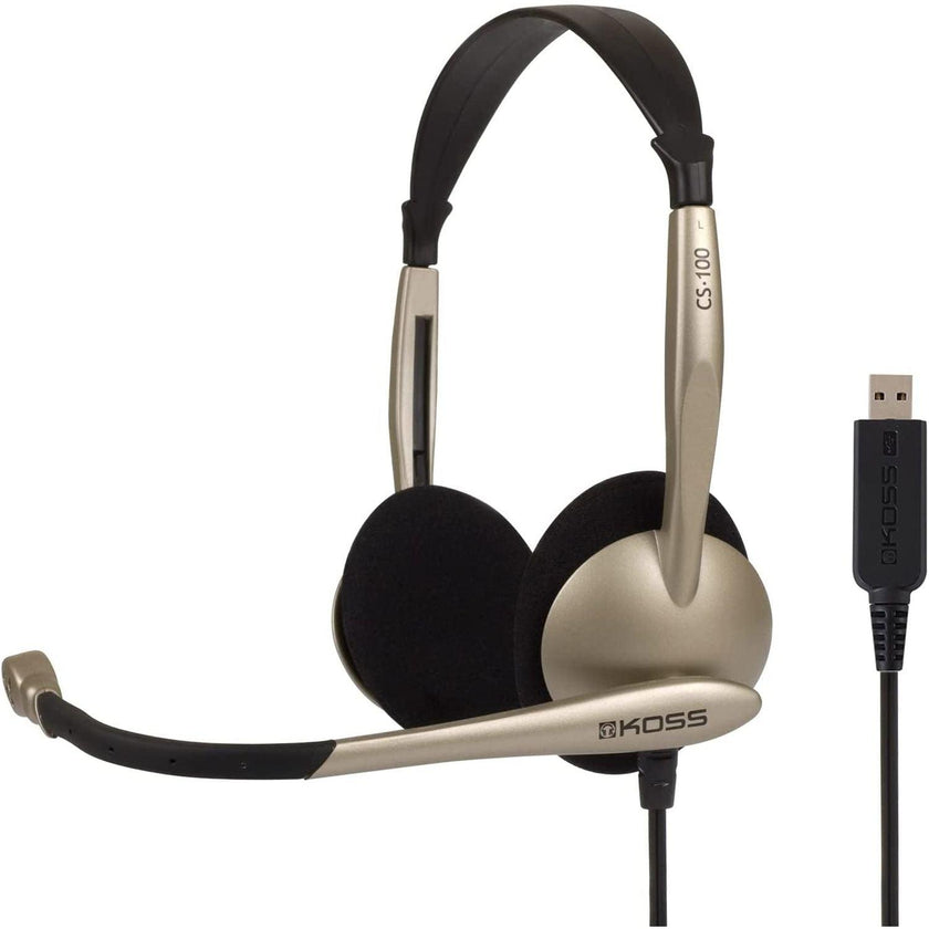 Koss - Headset CS100 - USB Stereo On Ear with Boom Mic Gold/Black 8ft Cord