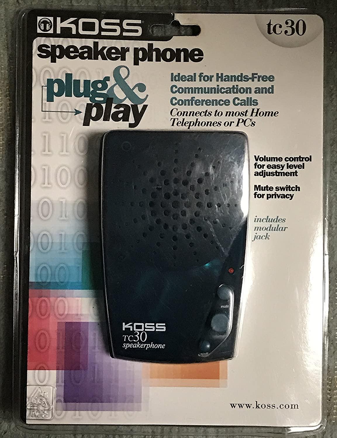 Koss - Speakerphone for PC and Telephone Handfree for Conference Calls Volume & Mute Controls - Black (TC30)