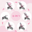 Qaba Convertible 4-in-1 Toddler Tricycle with Parent Handle for Kids 1-5 Years Outdoor Play Pink
