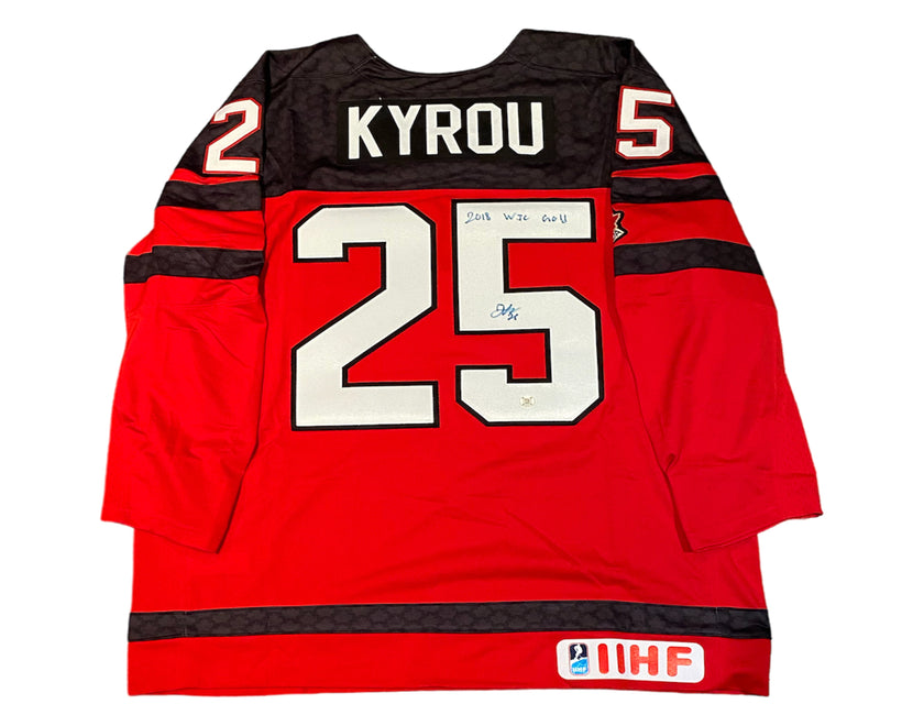 Jordan Kyrou Autographed Team Canada Home Red Nike Jersey Inscribed 