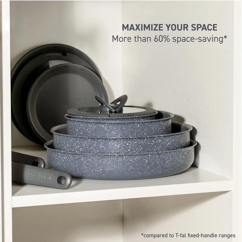 T-FAL L824SB64 Ingenio Essential Non-Stick Cookware 11PC Set - Granite