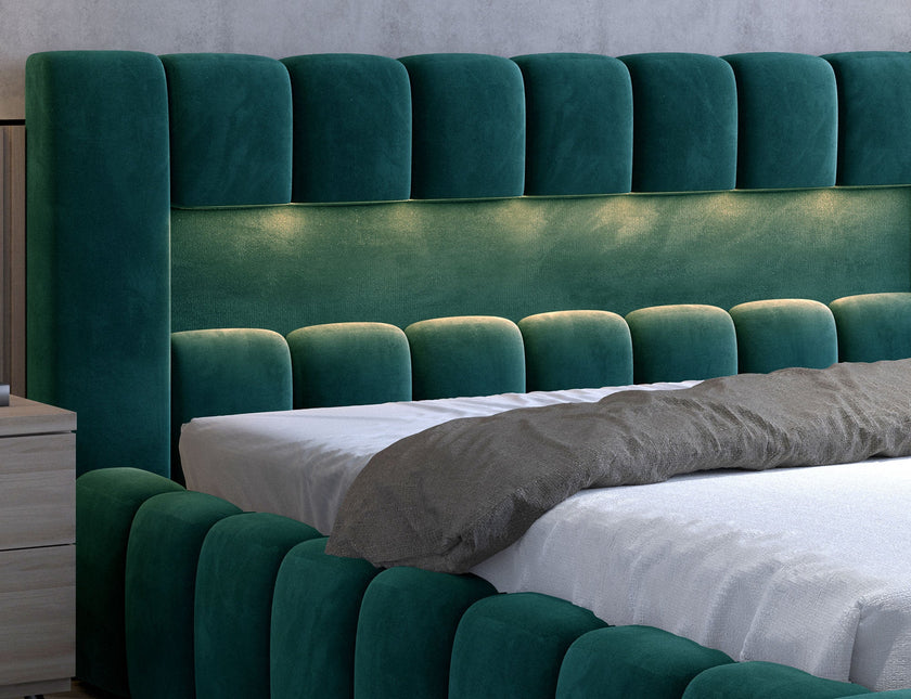 Lamica Upholstered LED Storage Platform Bed - Emerald Green
