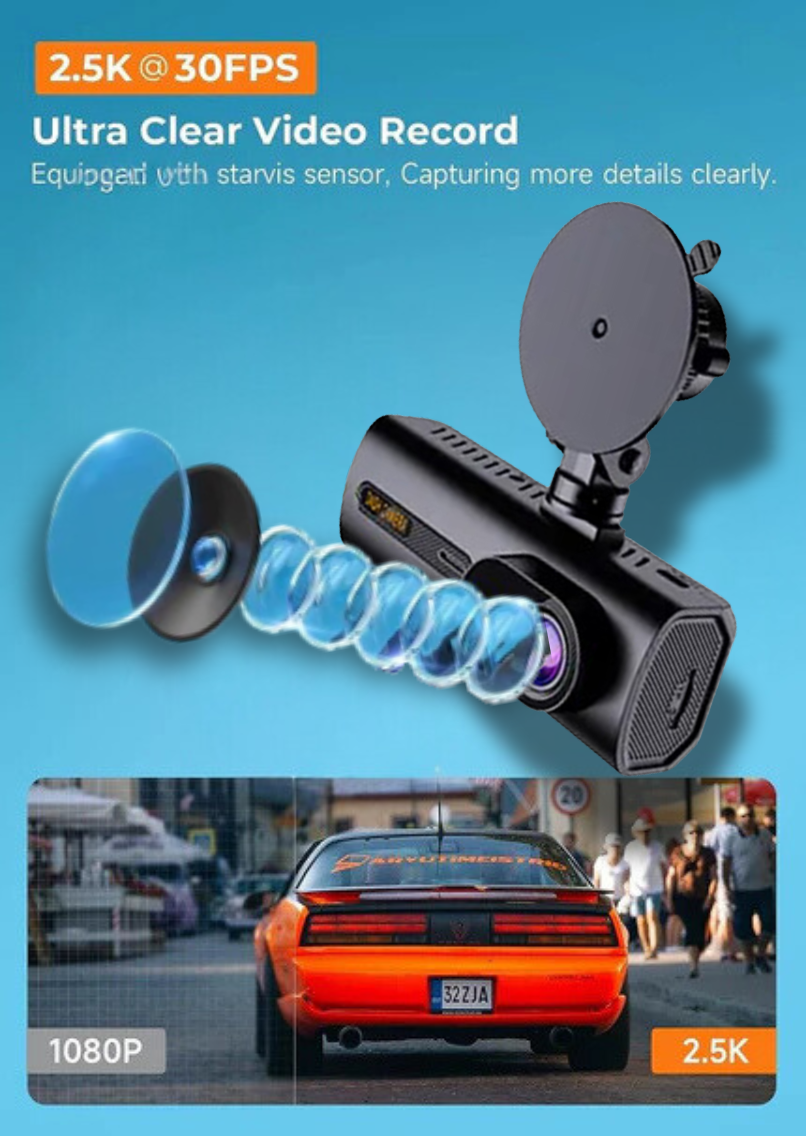 LDAS A20 Dash Cam WiFi , 2.5K Car Camera, Dashcams with App, Night Vision, G-Sensor, Loop Recording, 24H Parking Mode, Free 128G SD Card, Support 256GB Max (Black)