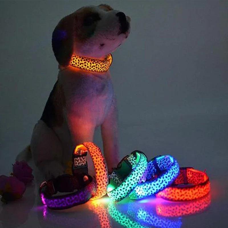 LED Dog Collar – Safety Adjustable Nylon Leopard Print Pet Collar | S M L XL