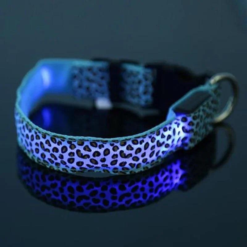 LED Dog Collar – Safety Adjustable Nylon Leopard Print Pet Collar | S M L XL