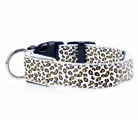 LED Dog Collar – Safety Adjustable Nylon Leopard Print Pet Collar | S M L XL