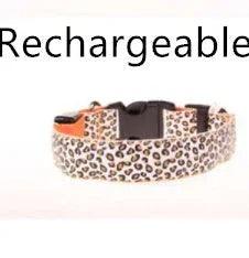 LED Dog Collar – Safety Adjustable Nylon Leopard Print Pet Collar | S M L XL