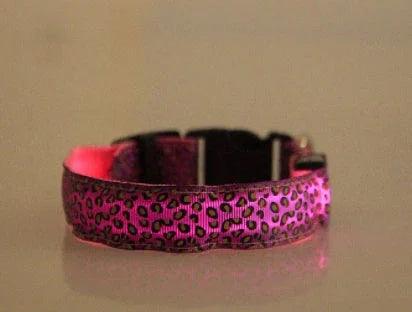 LED Dog Collar – Safety Adjustable Nylon Leopard Print Pet Collar | S M L XL
