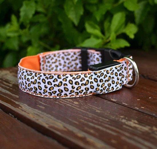 LED Dog Collar – Safety Adjustable Nylon Leopard Print Pet Collar | S M L XL