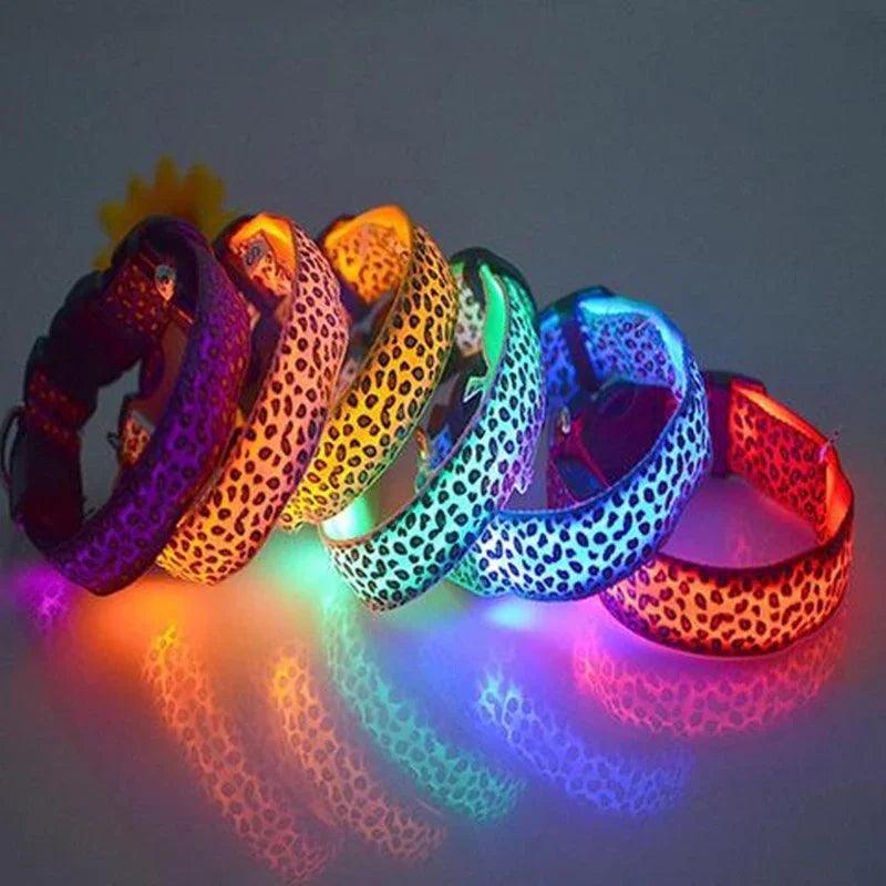 LED Dog Collar – Safety Adjustable Nylon Leopard Print Pet Collar | S M L XL