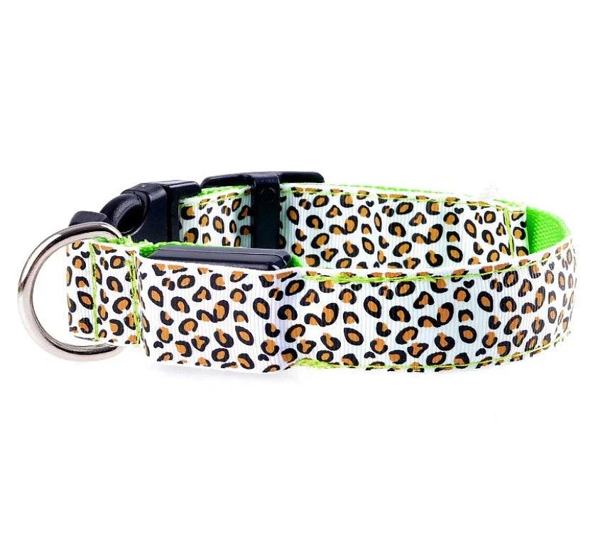 LED Dog Collar – Safety Adjustable Nylon Leopard Print Pet Collar | S M L XL