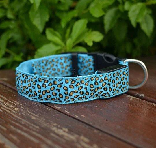 LED Dog Collar – Safety Adjustable Nylon Leopard Print Pet Collar | S M L XL