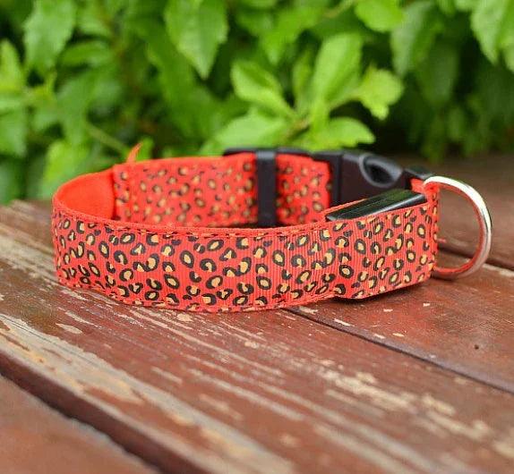LED Dog Collar – Safety Adjustable Nylon Leopard Print Pet Collar | S M L XL