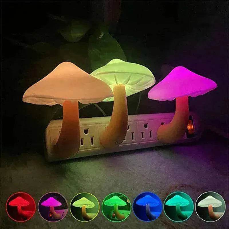 LED Mushroom Night Light Wall Lamp EU US Socket Plug
