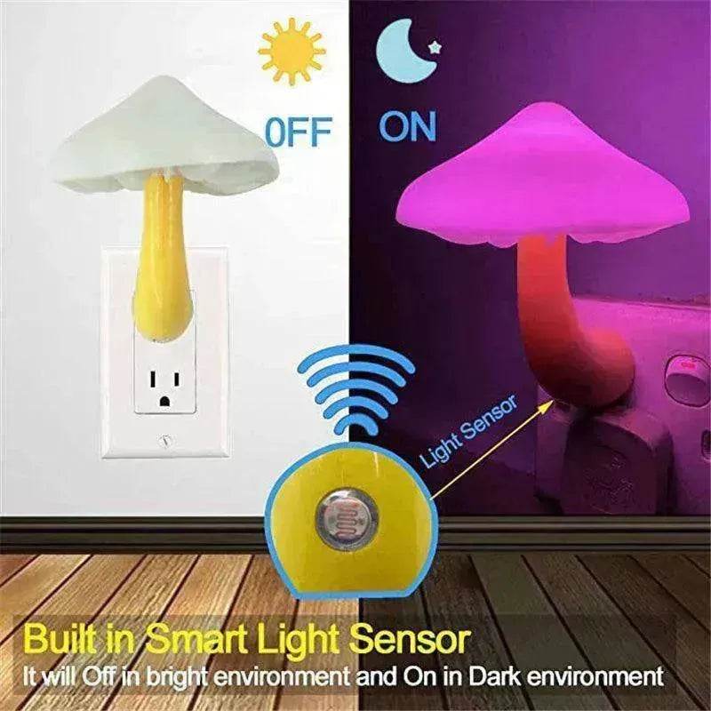 LED Mushroom Night Light Wall Lamp EU US Socket Plug