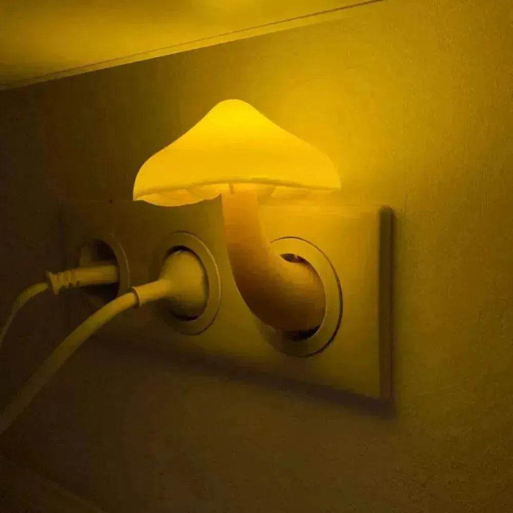LED Mushroom Night Light Wall Lamp EU US Socket Plug