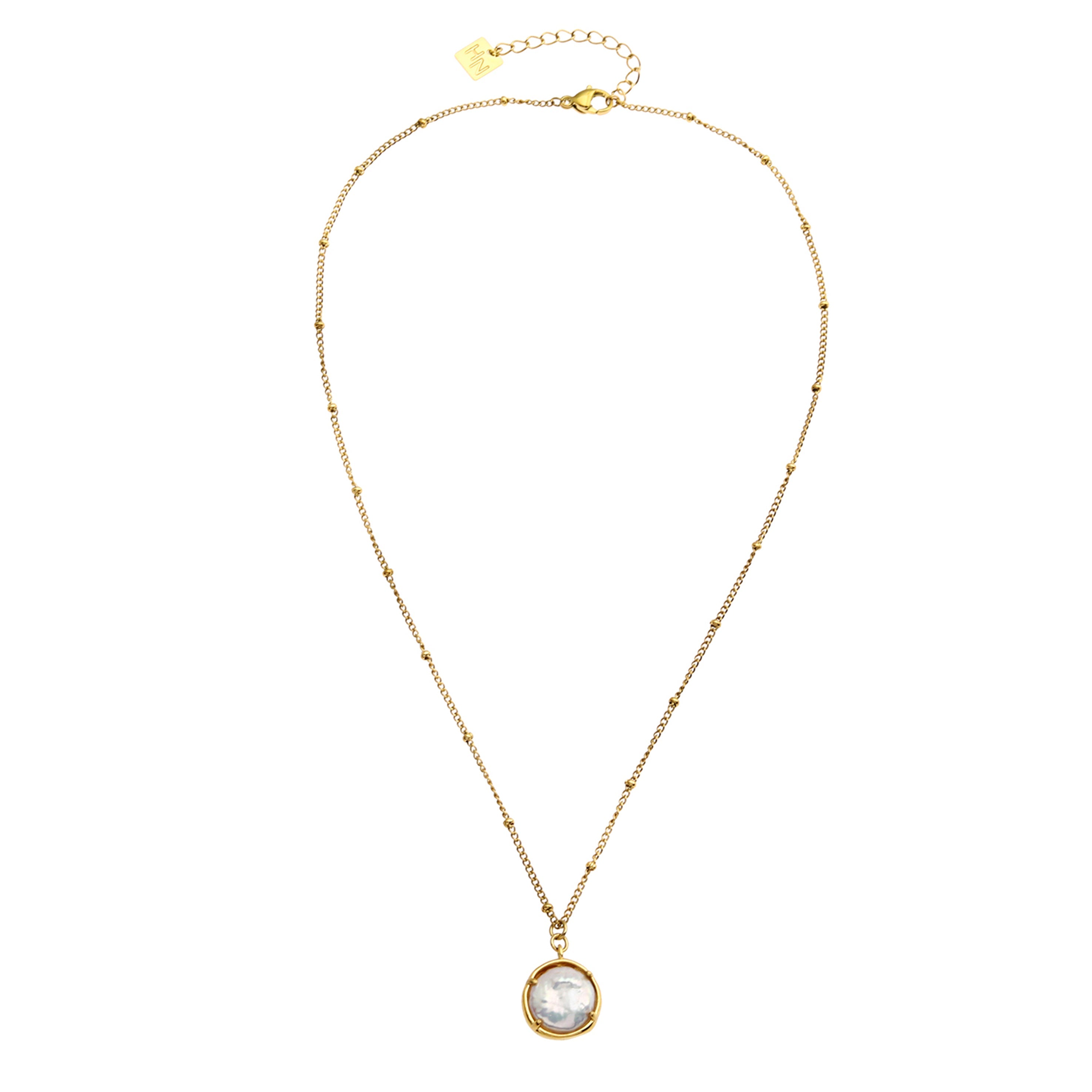 LERATI : Chaîne perlée avec pendentif en perle d'eau douce encapsulée en or.