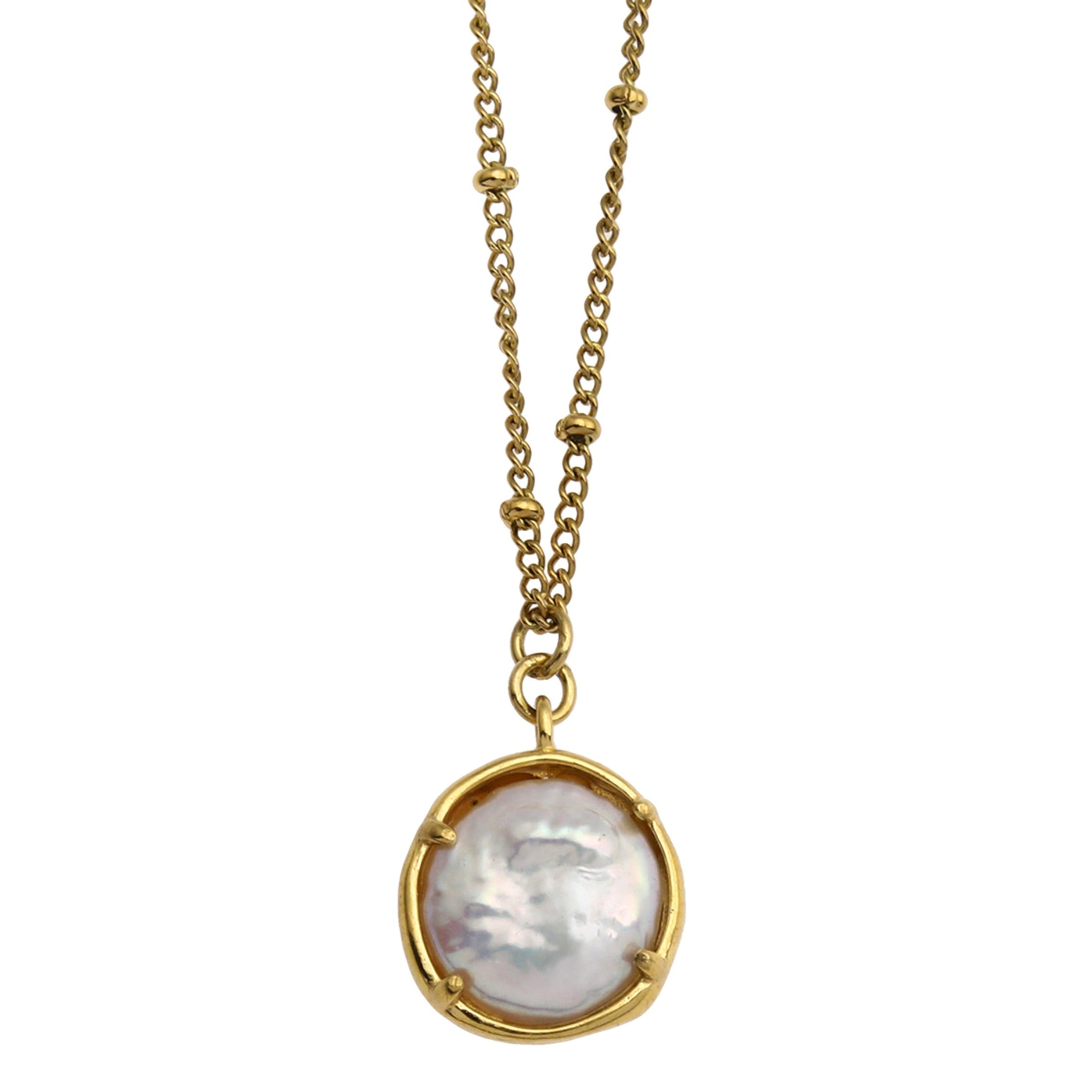 LERATI : Chaîne perlée avec pendentif en perle d'eau douce encapsulée en or.