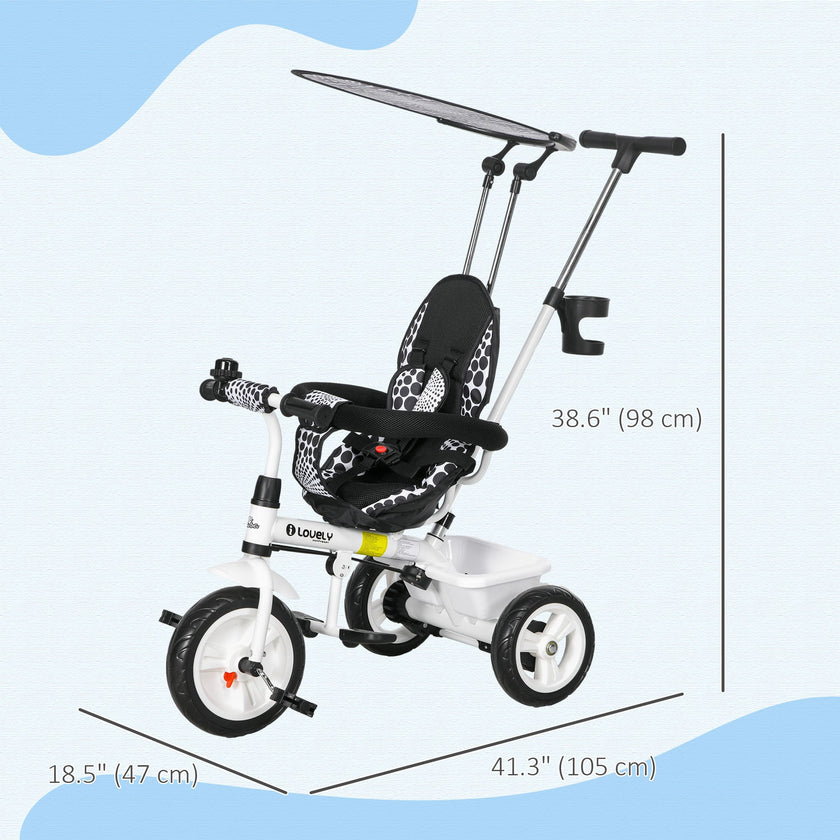 Qaba 4-in-1 Convertible Kids Tricycle with Removable Handlebar and Canopy White