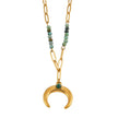 LILLE : Collier doré avec pendentif croissant de lune en turquoise africaine naturelle, style bohème chic.