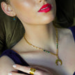 LILLE : Collier doré avec pendentif croissant de lune en turquoise africaine naturelle, style bohème chic.