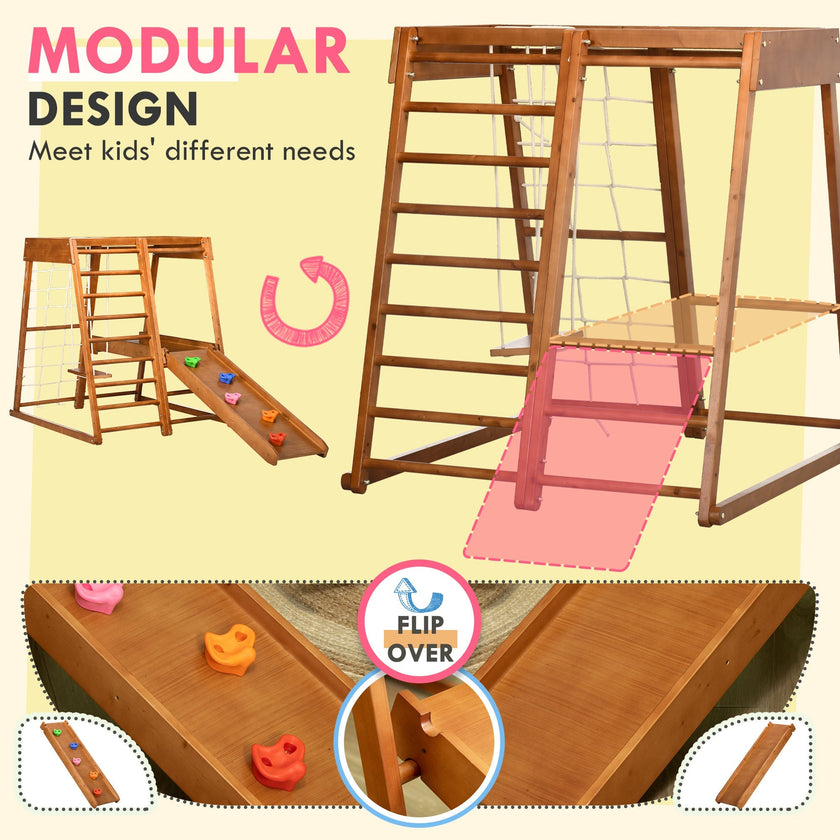 Qaba 6-in-1 Children's Jungle Gym Indoor Playground with Slide Climbing Wall Swing Monkey Bars for Kids Play Area