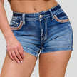 Westfield Eagle Women’s Embroidered Stretchy Denim Shorts. Low Rise Rhinestone & Sequin