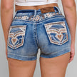 Westfield Eagle Women’s Embroidered Stretchy Denim Shorts. Low Rise Rhinestone & Sequin