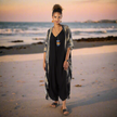 Abstract Tie Dye Long Kimono - Grey & Gold