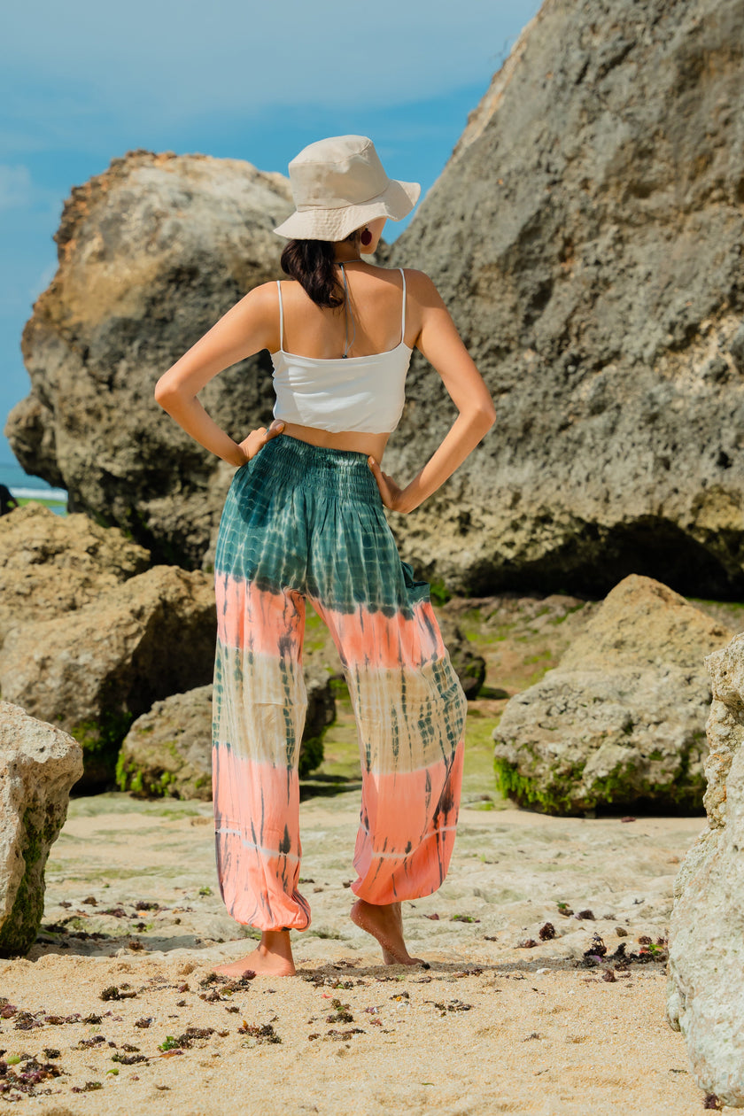 Tie Dye Stripe Bali Pants - Pink & Grey