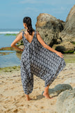 Leaf Print Romper - Black & White
