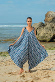 Leaf Print Romper - Navy & White