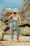 Leaf Print Bali Pants - Grey & White