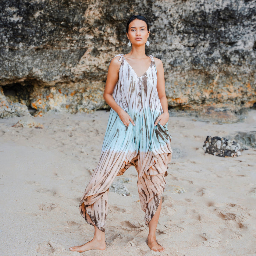 Tie Dye Lapis Ombre Romper - Mint & Brown