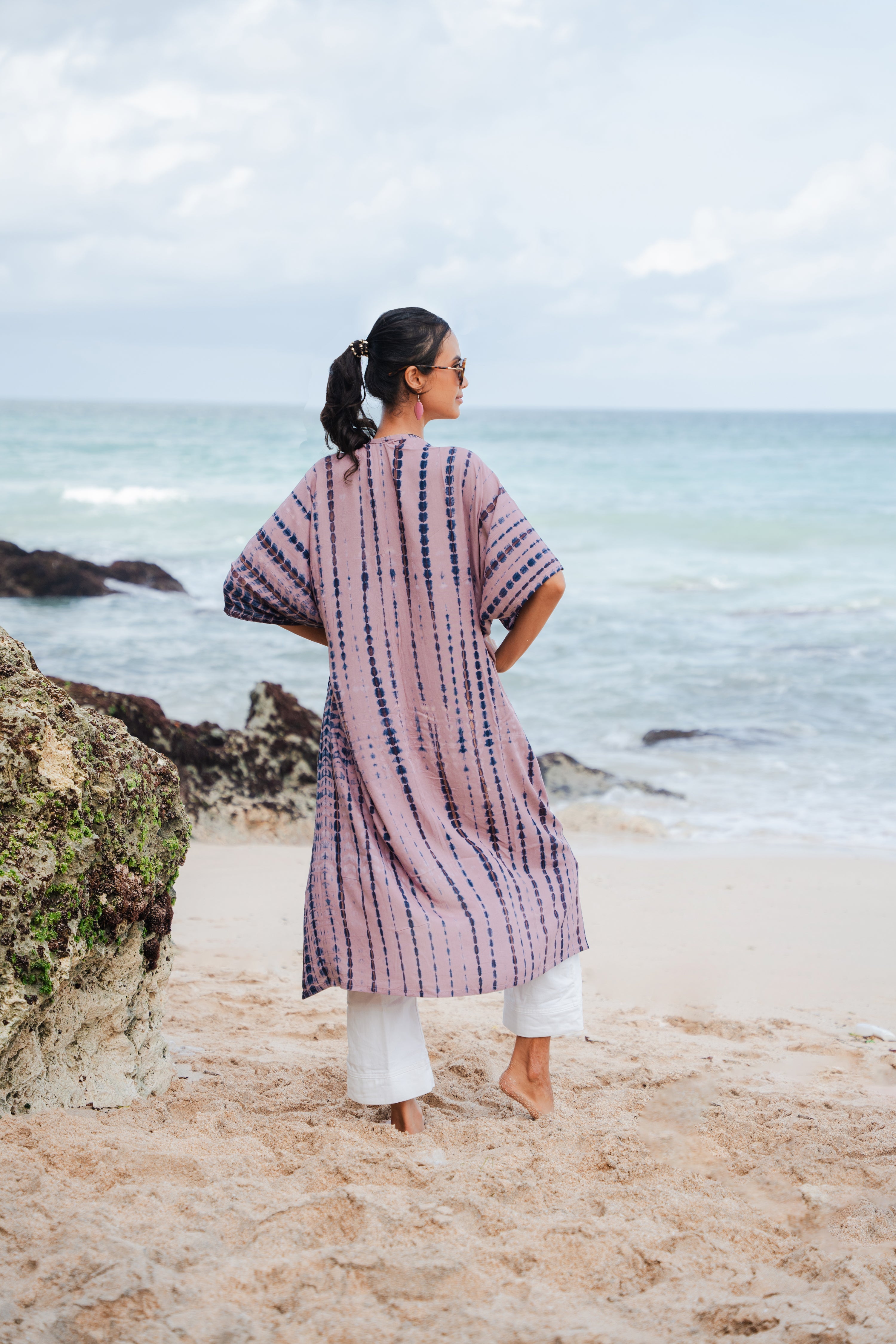 Simple Bone Tie Dye Kimono - Pink