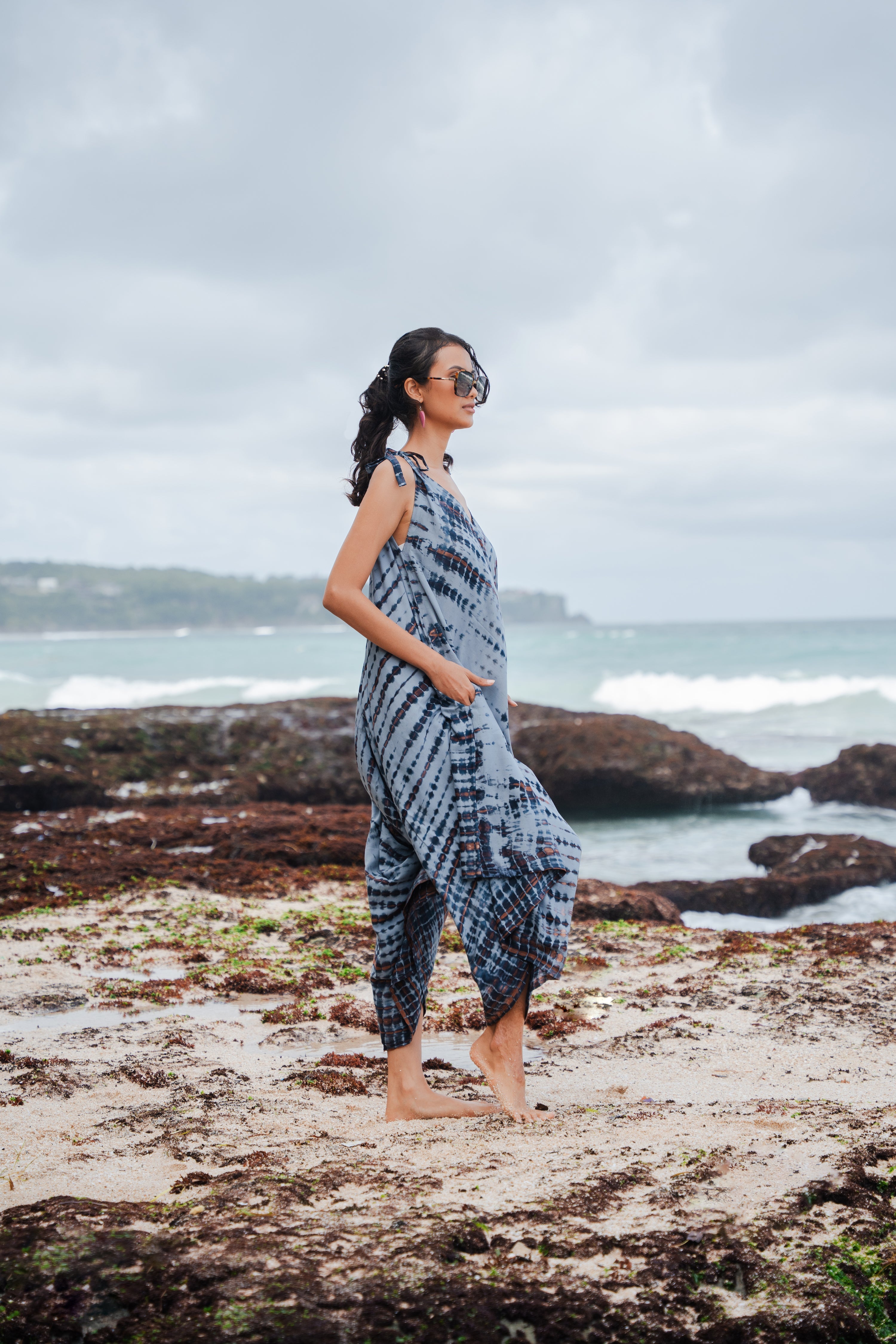 Simple Bone Tie Dye Romper - Grey