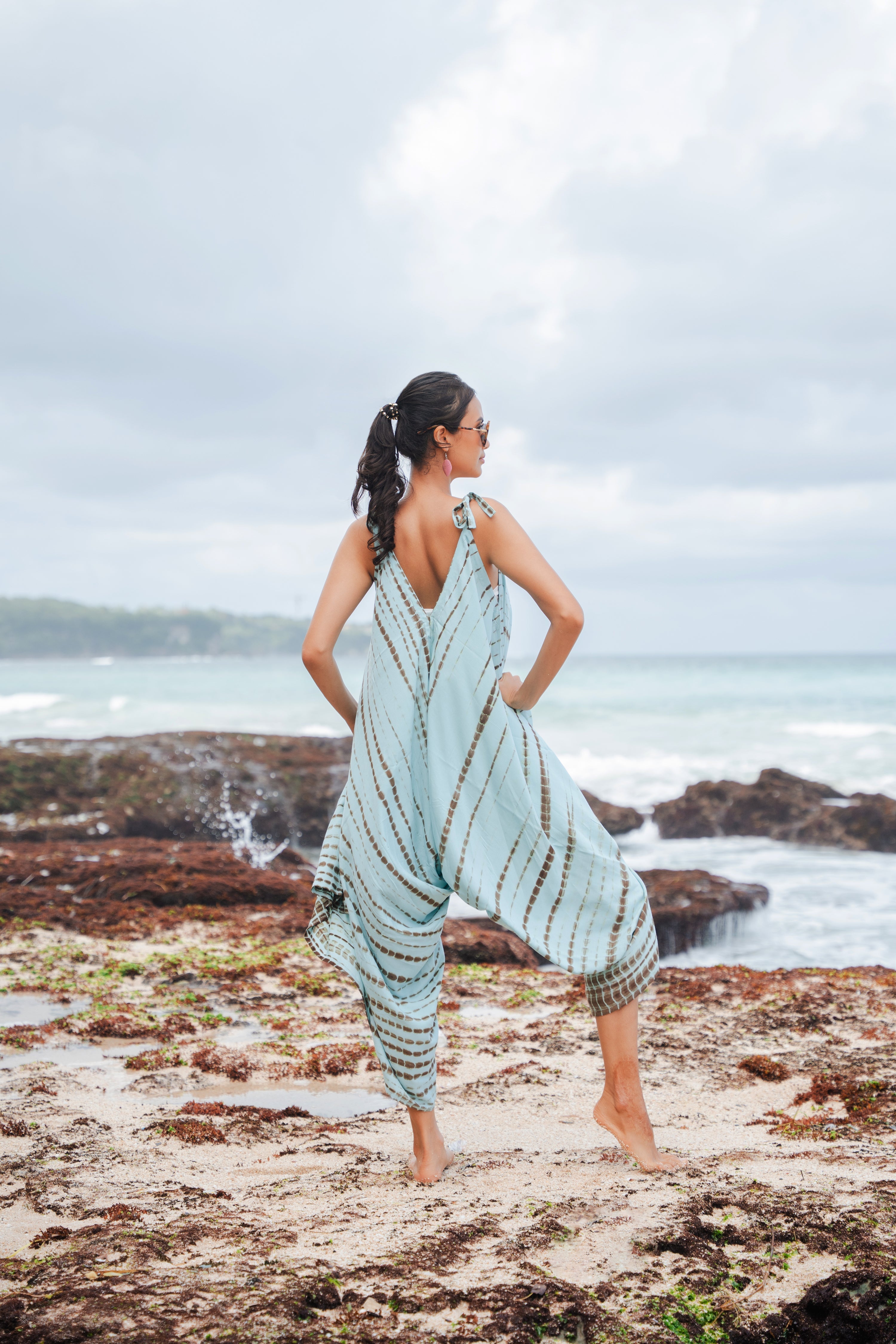 Simple Bone Tie Dye Romper - Mint